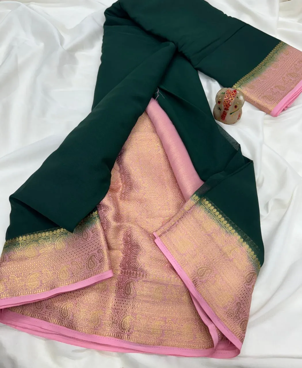 Rust Orange PURE GALA  GEORGETTE Kanchipuram Silk Saree